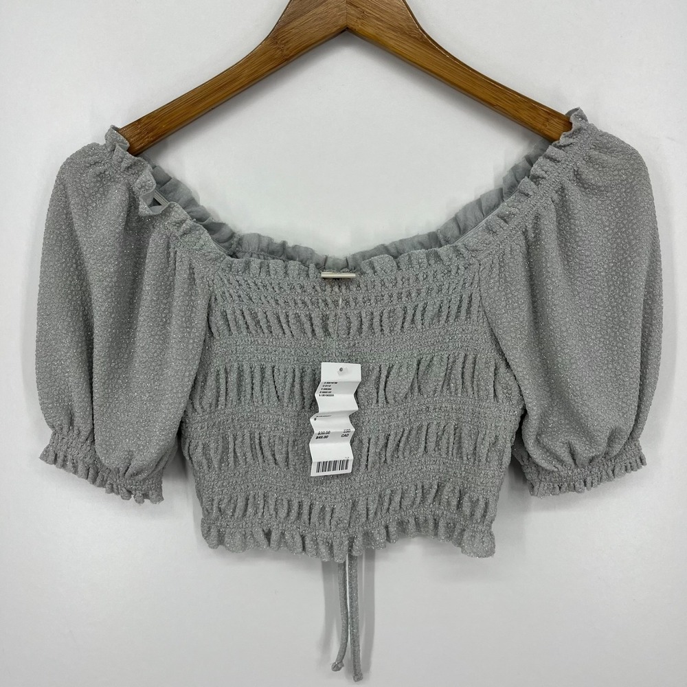 Urban Outfitters Blouse Women's‎ Size S Silver Sparkle Glitter Cropped New NWT